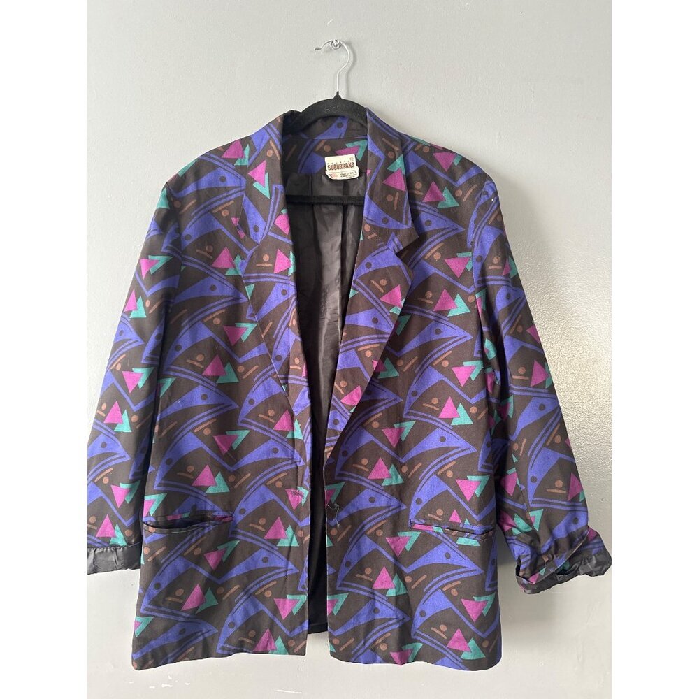 VTG Country Suburban Women’s Size 10 Black Blazer Union Made Artsy Abstract